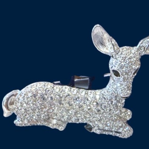 Swarovski Rhodium Plated Pave Crystal Deer Brooch Pin-Rare, New-Retired, Signed - Picture 8 of 16